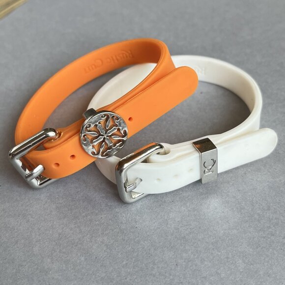 Rustic Cuff Orange and White Silicone and Stainless Bracelet Set - Picture 2 of 3